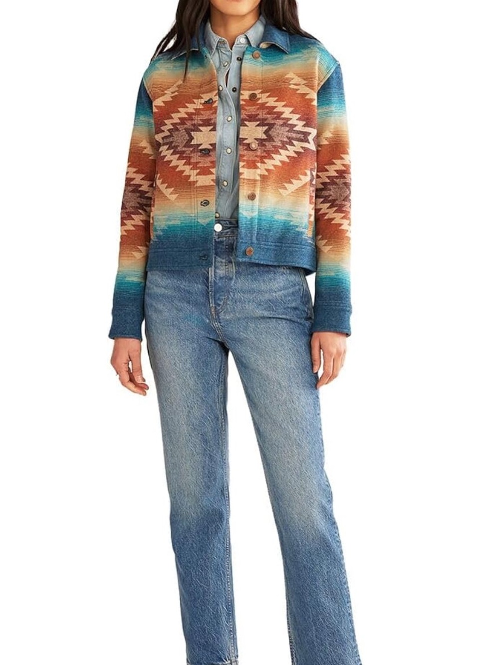Pendleton Multicolor Southwestern Wool Jacket - Blue, Brown, Tan